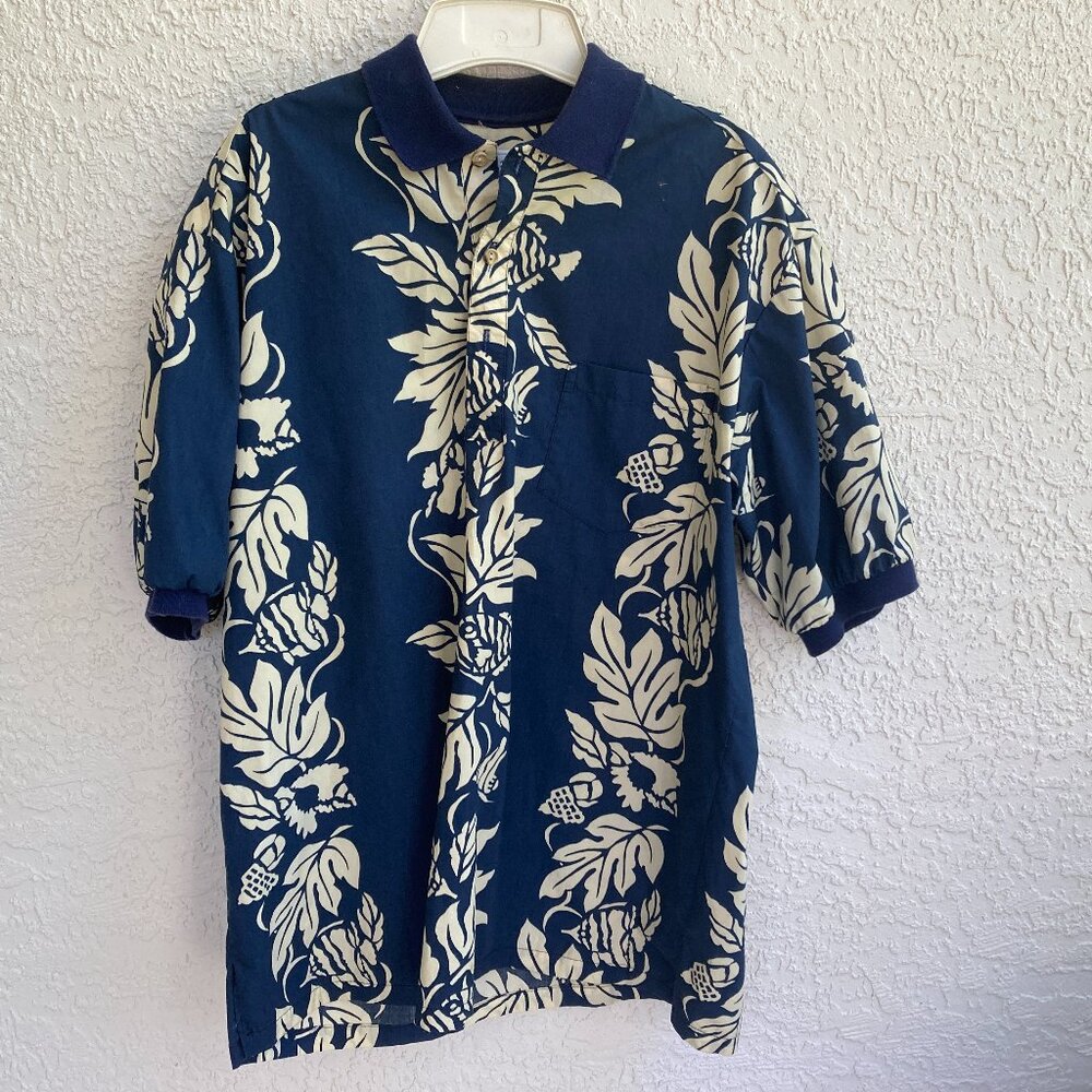 MEN Hawaiian Polo Shirt Sz L USA NEW KAI NANI COTTON/RAYON